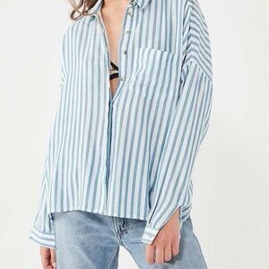 Urban Outfitters BDG Blue White Striped Long Sleeve Button Front Cotton Top S